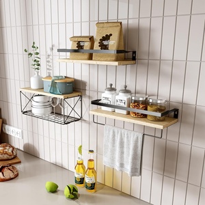 Estantes <span class=keywords><strong>de</strong></span> baño con cesta <span class=keywords><strong>de</strong></span> almacenamiento <span class=keywords><strong>de</strong></span> alambre, estante flotante moderno, estante <span class=keywords><strong>de</strong></span> <span class=keywords><strong>madera</strong></span> <span class=keywords><strong>para</strong></span> pared - Product Image 4