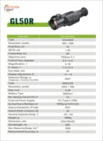 Caméra thermique avec objectif 50 mm, résolution 384x288, champ de vision 8,8x6,6, distance de détection 2597 m, portée laser 1000 m, vision extérieure GL50R CMOS