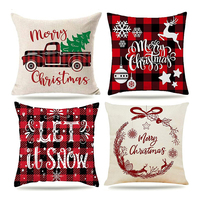 Housse de coussin de Noël en jute et lin brodée avec des animaux/points personnalisés, 45x45cm, taies d'oreiller