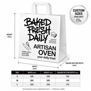 Bolsa de Papel Ecológica, Resistente y Personalizada para Envasado de Alimentos como Sushi, Pizza, Dulces y Panadería, de Papel Kraft Blanco con Asas Retorcidas - Product Image 3
