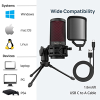CMTECK Lightweight Metal USB Typ C Gaming Mikrofon Cardioid Polar Wired mit Pop Filter Mute Button & Podcast Laptop Stand