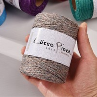 Penjualan terlaris Eropa LUSSO 3mm ultra-lembut dicelup emas ketahanan tinggi poliester benang rajutan datar untuk DIY tas rajut 60m