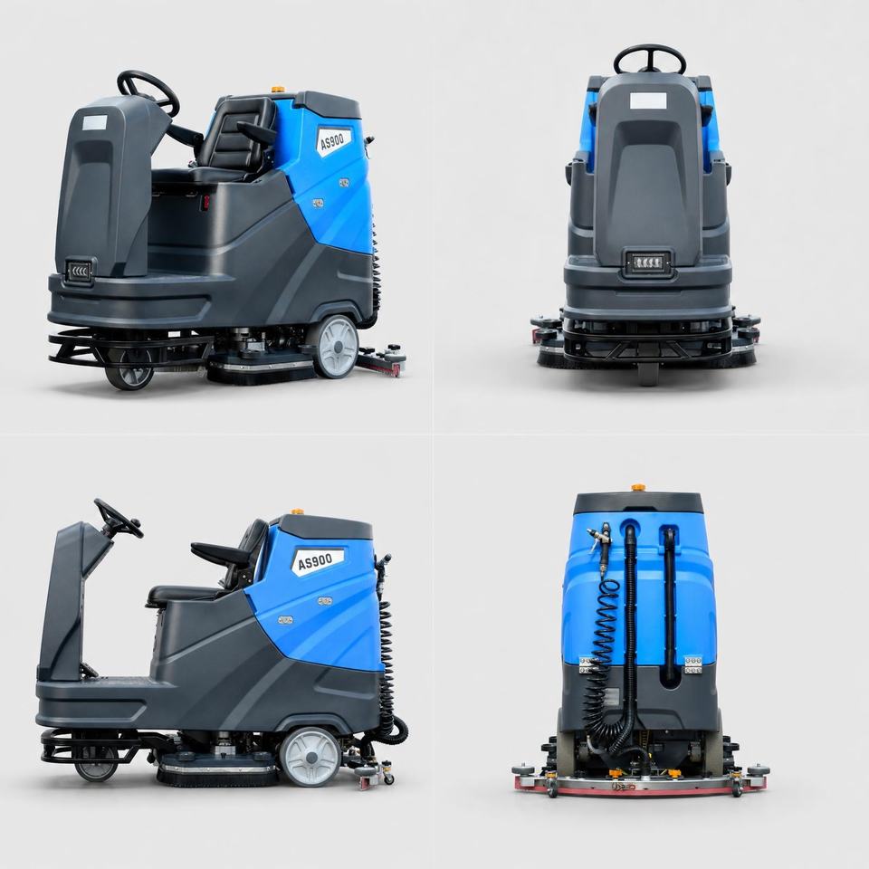 Industrial Floor Scrubber AS900 2500W Dual Brush Battery Powered Ride ...
