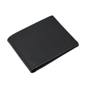 Free Sample ODM Custom Logo Black Cheap Gift RFID Blocking Real Leather Bifold Wallet 1 PIece