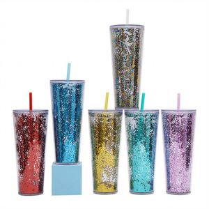 26oz Borderless Double Wall Clear Tumbler Transparent Straw Cup Blank Glitter DIY Craft Mug for Party Customization - Product Image 5