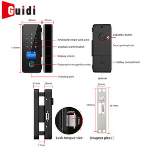 Serrure de contrôle d'accès à porte vitrée à ouverture simple, composants en plastique, prend en charge le déverrouillage par empreinte digitale, mot de passe, carte, via vis - Product Image 6