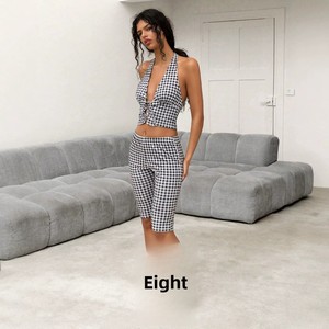 2026 Spring New <strong>Ladies</strong> Elegant Vacation Above Knee Plaid Set with Wrinkle-free Treatment - Product Image 3