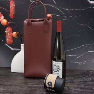 Stocked PU Leather Wine Carrier Pouch <b>Portable</b> champagne Bottle Holder with Handle Multi Color Choice Gift for Party - Product Image 4