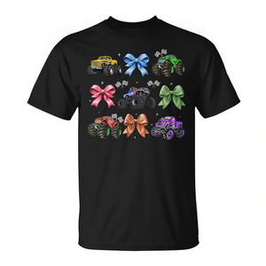 T-shirt Monster Truck Bow pour maman et fille, cadeau pour la fête des mères, noir - Product Image 2