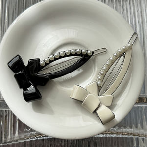 キンリン シンプルファッション カエルバックル リボンヘアクリップ 女性用 パールアセテート ヘアピン - Product Image 4