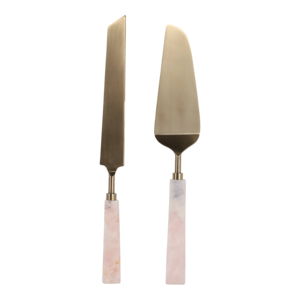 Stone And Metal Handle Cake Knife And <b>Serving</b> <b>Spoon</b> For Dining And Hosting Decorative Serveware Kitchen Accessories - Product Image 1