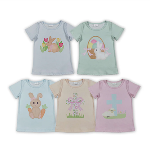 Camiseta de Manga Corta para Niñas con Estampado de Conejito de Pascua en 5 Colores - Product Image 1