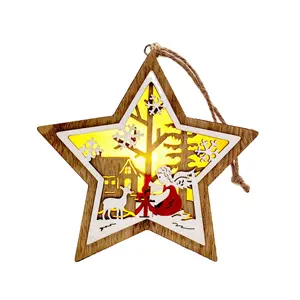 Christmas Wood Crafts Five-Pointed Star & Angel Snowman Lighting Ornaments Wooden Boxes & Wall Signs Decorations