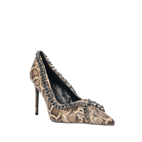 Chaussures à talons pointus de luxe pour femmes avec logo personnalisé, motif serpent et détails de chaîne