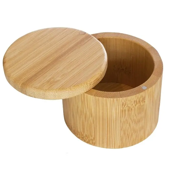 Высококачественный круглый бамбуковый ящик для хранения емкостью 6 унций бамбуковый ящик для хранения с магнитной поворотной крышкой