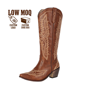 CHENO Stivali da Cowboy Americani Personalizzati Ricamati al Ginocchio <span class=keywords><strong>Beige</strong></span> per Donna - Product Image 1