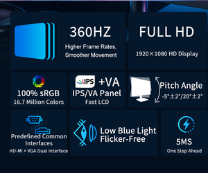 Écran large IPS sans cadre OEM de 27 pouces, 1080p 1K 360Hz, moniteur de jeu LED RGB HDR, affichage HDR, moniteur d'ordinateur de bureau pour la maison et le bureau - Product Image 3