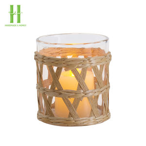High Quality Good Price Glass <b>Candle</b> Container with Seagrass Wrapping for Christmas <b>Gift</b> OEM Seagrass Wrapped Glass Cup - Product Image 2