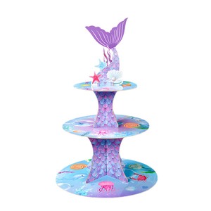 Mermaid Tail Three Tier Paper Cake Stand Round Reusable Birthday Party Dessert <b>Display</b> Decor - Product Image 5