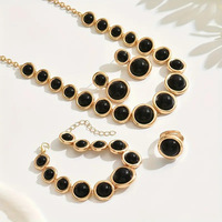 Ensemble de bijoux Jachon Fashion fait à la main avec des perles noires géométriques exagérées, collier, boucles d'oreilles, bague, bracelet, 5 pièces/ensemble pour femmes