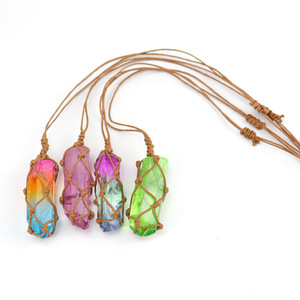 Offre Spéciale collier pendentif nouveau tissé à la main pierre naturelle cristal colonne maille poche réglable Laser imprimé décor cadeau - Product Image 4