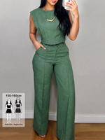 Ensemble deux pièces élégant pour femme : Crop top sans manches et pantalon large taille haute – Le best-seller uni