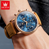 OLEVS 2912 Montre chronographe de luxe, à la mode, business, top time Deus Series Montre-bracelet à quartz multifonction rétro pour hommes