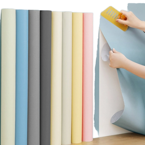 Papier peint autocollant imperméable, résistant à l'humidité, lavable, pour dortoir, usage domestique, chambre confortable, fond de mur, autocollant uni - Product Image 1