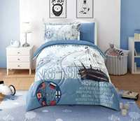 Ensemble de literie en polyester 4 pièces avec imprimé de carte nautique, dessin animé marin, linge de lit pour toutes les saisons, textile de maison