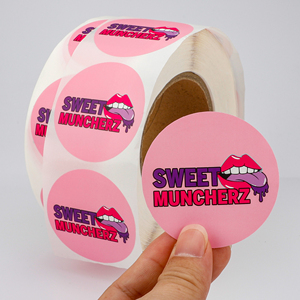 Étiquettes en papier autocollantes rondes Sweet Muncherz, 3 pouces, forte adhérence, autocollants pour emballages alimentaires, impression numérique - Product Image 1