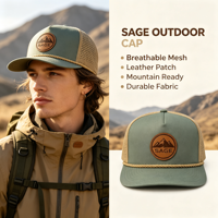 Casquette de sport d'extérieur respirante et imperméable à 5 panneaux, séchage rapide, avec logo en cuir rond et trous laser, idéale pour le golf