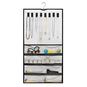 Hanging Jewelry Organizer Double Sided With Pockets <b>For</b> Earrings Necklaces Rings <b>Makeup</b> Brushes <b>Storage</b> Bag Hook Type Rectangle - Product Image 5