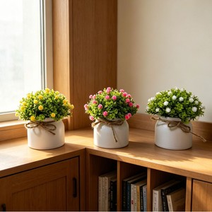 Planta Artificial en Maceta de 12 cm con Flores de Baby's Breath de Paulon, Bonsái con Cuerda de Cáñamo Blanca para Decoración del Hogar, Estudio o Dormitorio - Product Image 1