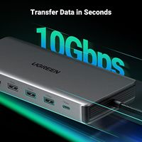 Station d'accueil pour ordinateur portable UGREEN Revodok Pro 313, hub USB 13 en 1, triple écran 4K, adaptateur USB C, double adaptateur DP, port de données 10 Gbps