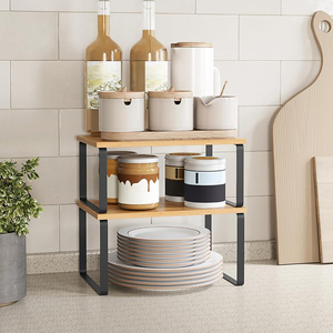 Ensemble <span class=keywords><strong>de</strong></span> 2 étagères <span class=keywords><strong>de</strong></span> rangement multi-usages, organisateur <span class=keywords><strong>de</strong></span> placard en bois pour salle <span class=keywords><strong>de</strong></span> bain, deux étagères empilables et extensibles pour la <span class=keywords><strong>cuisine</strong></span>, support à épices pour la maison - Product Image 1