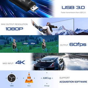 Carte de capture vidéo USB 3.0 <span class=keywords><strong>4K</strong></span> HDTV en alliage d'aluminium pour entrée, adaptateur de streaming de jeux 1080P 60FPS pour tablettes, ordinateurs portables et XSplit - Product Image 3