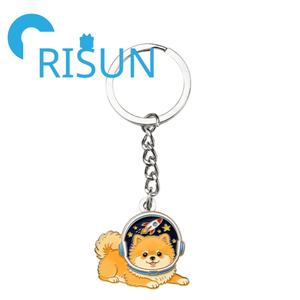 Porte-clés en métal personnalisé, pompon moelleux, mignon, chien <span class=keywords><strong>pomeranian</strong></span> <span class=keywords><strong>blanc</strong></span>, astronaute, porte-clés, porte-clés en émail kawaii, chien mignon - Product Image 4