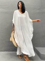 Robes Kaftan Grande Taille d'Été Coupe Ample Maxi pour la Plage et les Tenues de Vacances, Cache-Maillots Imprimé Léopard en Viscose/Coton Séchage Rapide