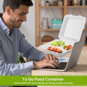 Custom Food Corn Starch Disposable Biodegradable Plastic Clamshell Hinged Box with Lid Microwaveable <b>Takeaway</b> Meal Packaging - Product Image 3