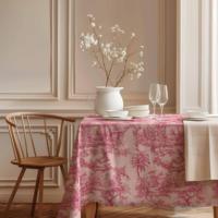 Nappe personnalisée en lin rose imprimé, nappes de style campagnard français pour événements