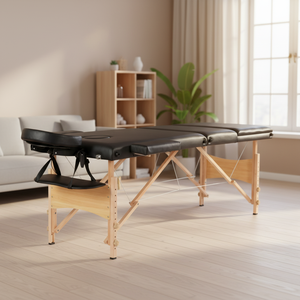 <span class=keywords><strong>Table</strong></span> <span class=keywords><strong>de</strong></span> <span class=keywords><strong>massage</strong></span> <span class=keywords><strong>pliante</strong></span> portable en bois réglable <span class=keywords><strong>avec</strong></span> revêtement en cuir synthétique moderne pour massages – Offre spéciale - Product Image 1