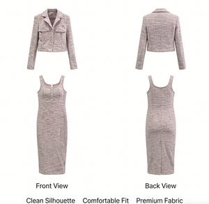 Conjunto de Dos Piezas <span class=keywords><strong>para</strong></span> <span class=keywords><strong>Mujer</strong></span>, Chaqueta Corta de Tweed y Vestido Midi sin Mangas, <span class=keywords><strong>para</strong></span> <span class=keywords><strong>Oficina</strong></span> o Ropa Formal Elegante, Fabricante OEM - Product Image 3