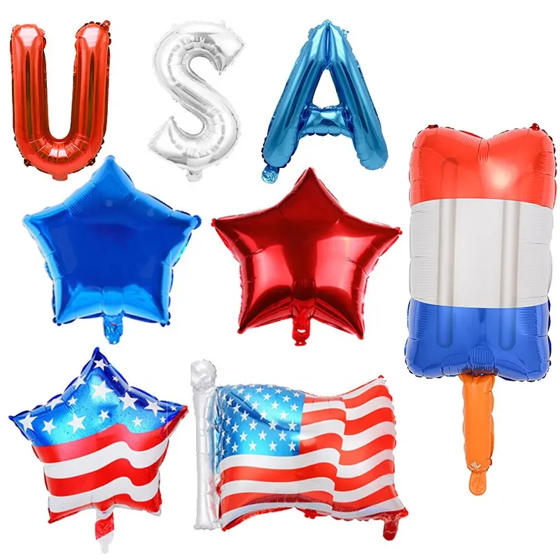 Custom Theme American Independence Day Balloon Red Blue White USA Flag Star Shaped Aluminum Foil Balloon