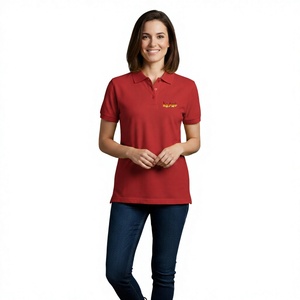 Polo de Manga Corta Rojo para Mujer, Corte Regular, Informal, Tejido de Punto, Color Sólido, Transpirable, 100% Algodón, Logotipo Bordado en la Parte Delantera - Product Image 1