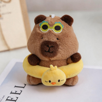 Porte-clés en peluche Capybara de 13 cm, style hawaïen estival, adorable poupée en peluche avec bouée et planche de surf, pendentif sur le thème de la plage