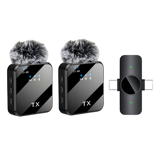 Dual Condenser Wireless Lavalier Microphone Plastic Material Wind Sleeve Compatible Android for Vlogging Collar Clip Microphone