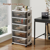 Meuble de rangement pliable à 1-5 niveaux en plastique avec tiroirs pour chambre, cuisine, salon, sur pied avec roulettes