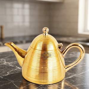 Théière en laiton doré avec couvercle et poignée, design moderne et luxueux, bouilloire à eau - Product Image 6