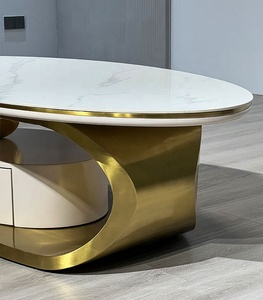 Bộ bàn trà đá phiến thép không gỉ mạ vàng titan cao cấp 2024 kèm ngăn kéo cho phòng khách - Product Image 4