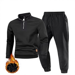 Men's Customizable Two-Piece Blue Hooded Long Sleeve Sweatshirt Set Casual Winter Wear French Terry Breathable 380g - Product Image 1